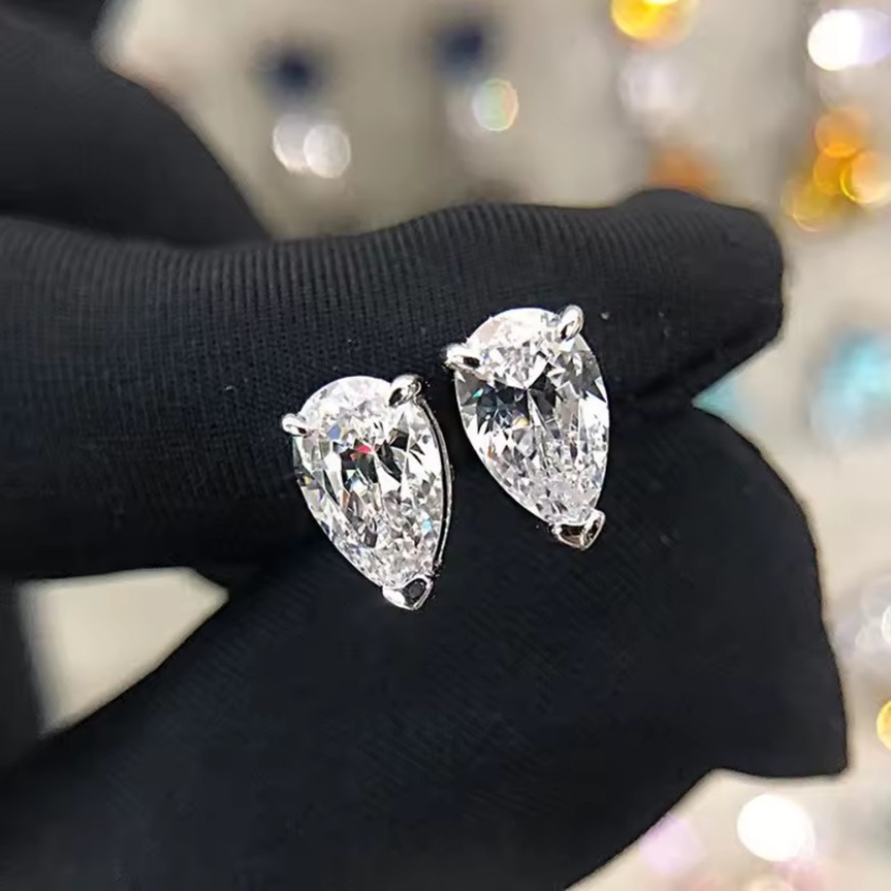 Sterling Silver Pear Cut Clear Moissanite Stud Earrings - Women Jewelry